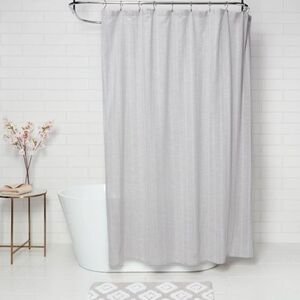 Threshold Tonal Striped Shower Curtain Gray 100% Cotton 72” x 72” Buttonhole NWT